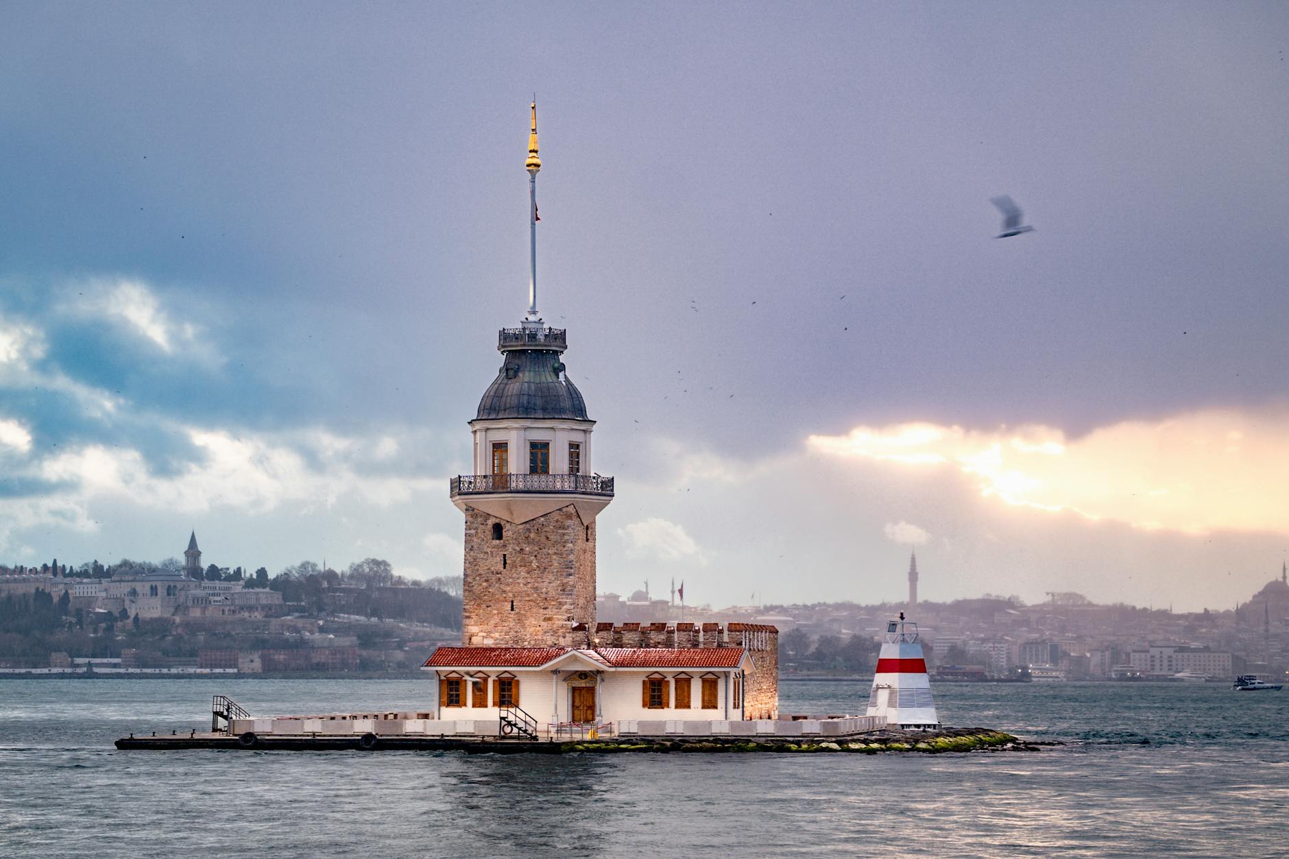 Beautiful view of the Maiden’s Tower on the Bosphorus in Istanbul during sunset. Beautiful view of the Maiden’s Tower on the Bosphorus in Istanbul during sunset.