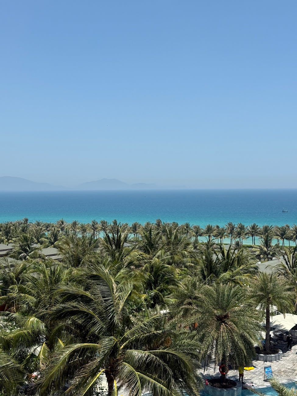 A breathtaking view of a tropical beachfront lined with palm trees under a clear blue sky. A breathtaking view of a tropical beachfront lined with palm trees under a clear blue sky.